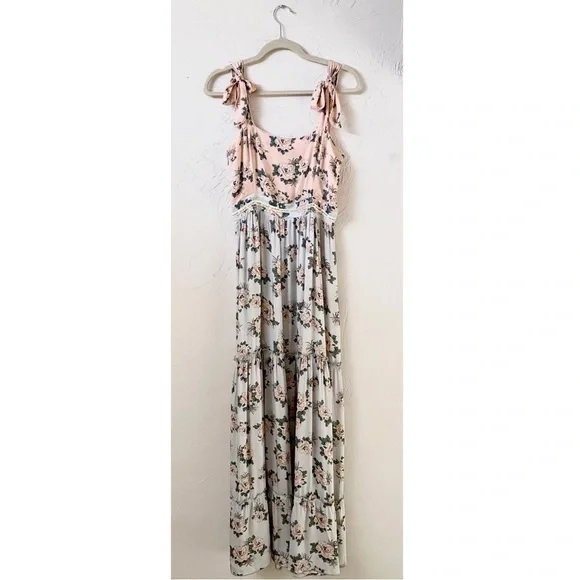 Agua Bendita Helina Zola Floral Maxi Sleeveless Tiered Empire Waist Floral Dress